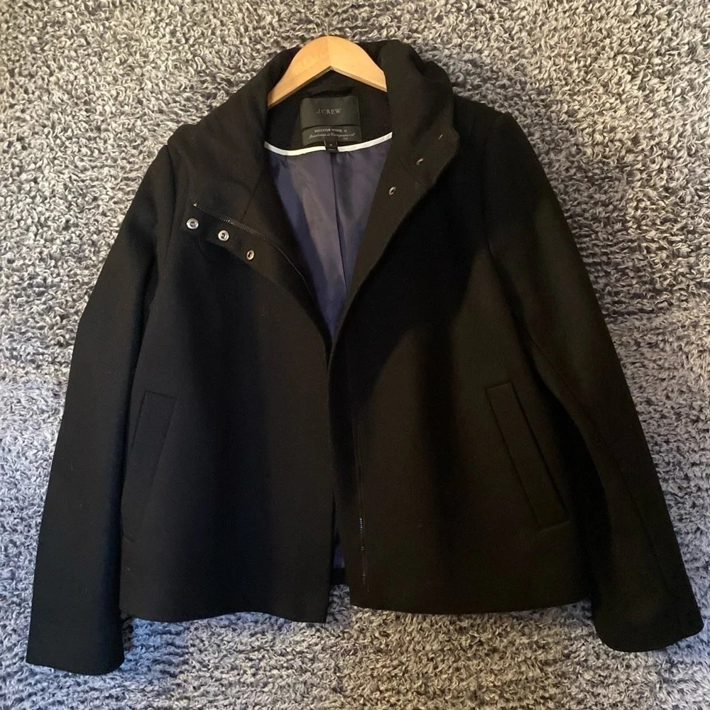 J.Crew Casual B4906 Wool Melton Hooded Coat Jacket 16 black